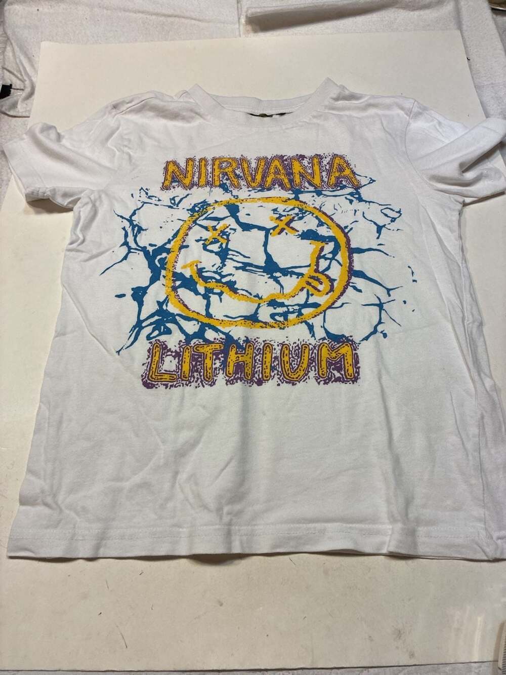 Nirvana Lithium Smiley Face White Graphic T-Shirt